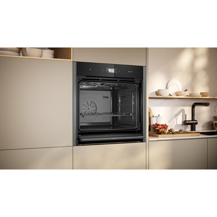 Neff N90 B64FS31G0B Single Slide & Hide Electric Oven w/Steam - Black w/Graphite Trim - Unbeatable Bathrooms