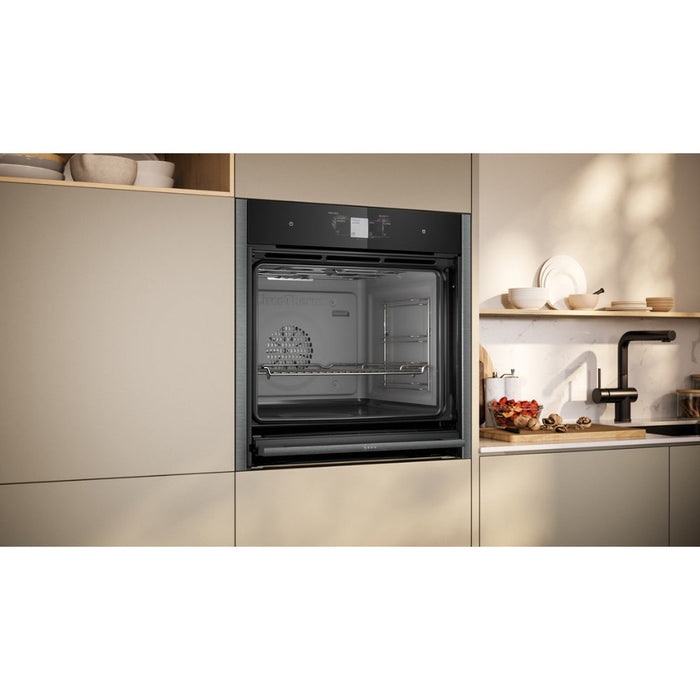 Neff N90 B64FT53G0B Single Slide & Hide Electric Oven w/Steam - Black w/Graphite Trim - Unbeatable Bathrooms