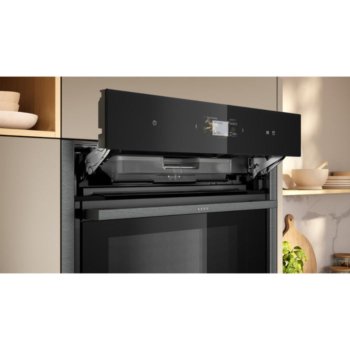 Neff N90 B64VS71G0B Single Slide & Hide Pyrolytic Oven w/Steam - Black w/Graphite Trim - Unbeatable Bathrooms
