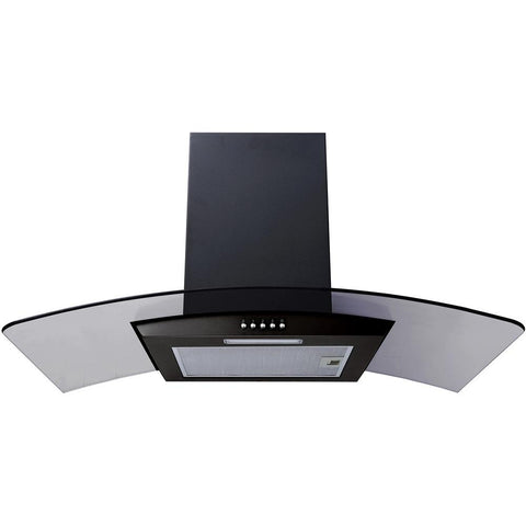 Prima PRCGH013 90cm Black Curved Glass Chimney Hood - Unbeatable Bathrooms