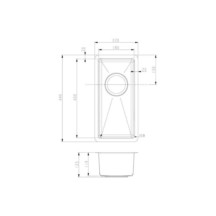 Prima+ 0.5B R10 Inset/Undermount Sink - St/Steel - Unbeatable Bathrooms