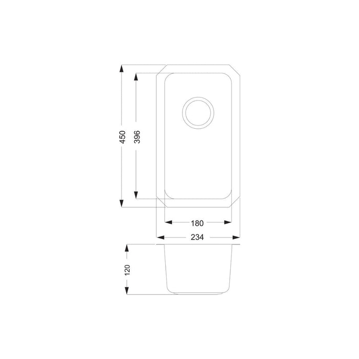 Prima+ 0.5B R25 Undermount Sink - St/Steel - Unbeatable Bathrooms