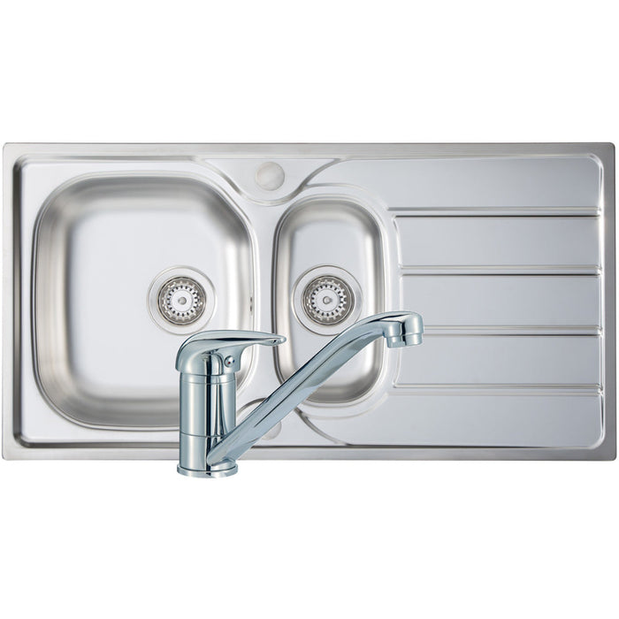 Prima 1.5B 965x500mm St/Steel Sink & Single Lever Tap Pack - Unbeatable Bathrooms