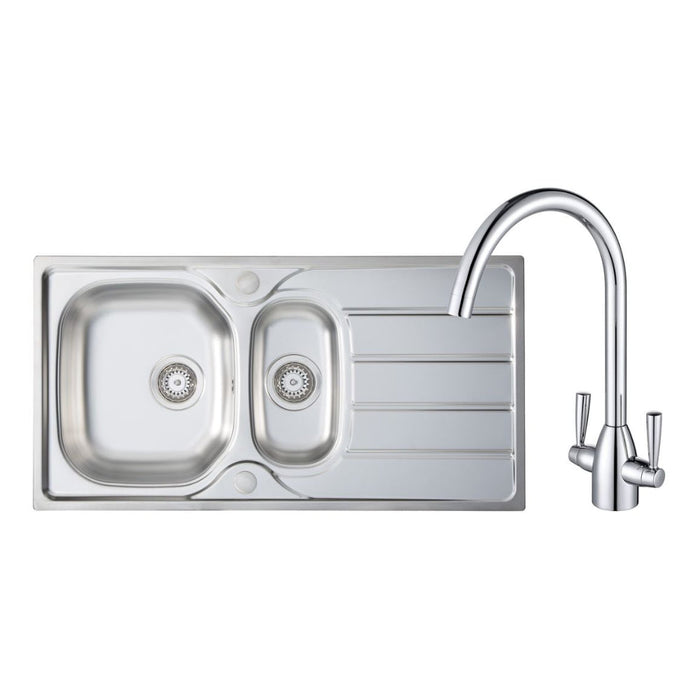 Prima 1.5B Inset Sink & Chelsea Tap Pack - St/Steel & Chrome - Unbeatable Bathrooms