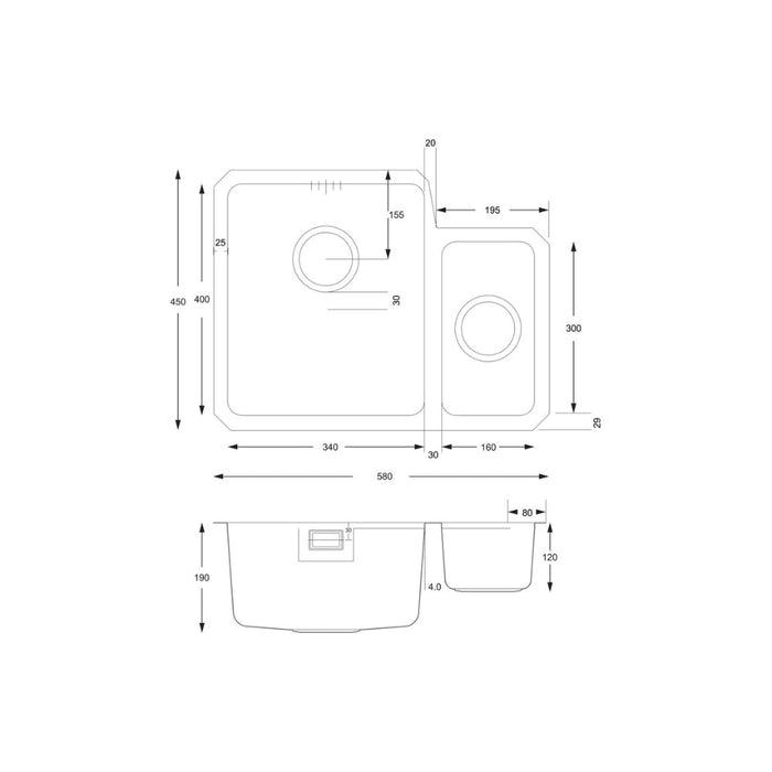 Prima+ 1.5B R25 LH Undermount Sink - St/Steel - Unbeatable Bathrooms