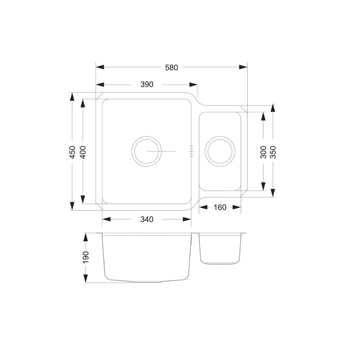 Prima+ 1.5B R25 Reversible Undermount Sink - St/Steel - Unbeatable Bathrooms