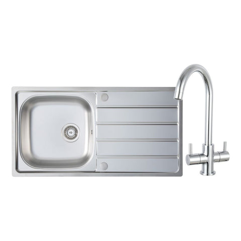 Prima 1B Inset Sink & Staten Tap Pack - St/Steel & Chrome - Unbeatable Bathrooms