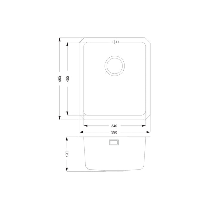 Prima+ Compact 1.0B R25 Undermount Sink - St/Steel - Unbeatable Bathrooms