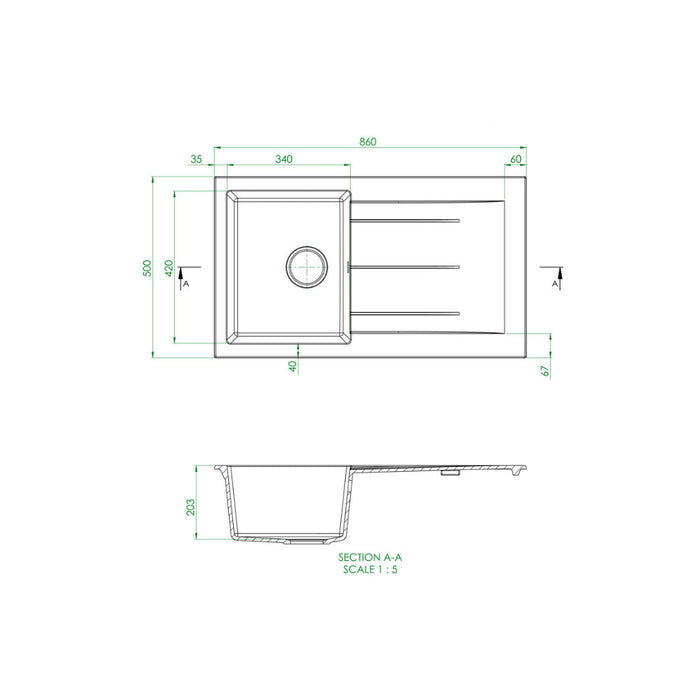 Prima+ Compact Granite 1B & Drainer Inset Sink - Unbeatable Bathrooms
