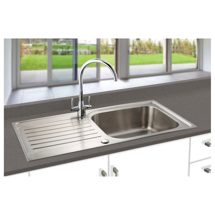 Prima Deep 1B & Drainer Inset Sink - Polished Steel - Unbeatable Bathrooms