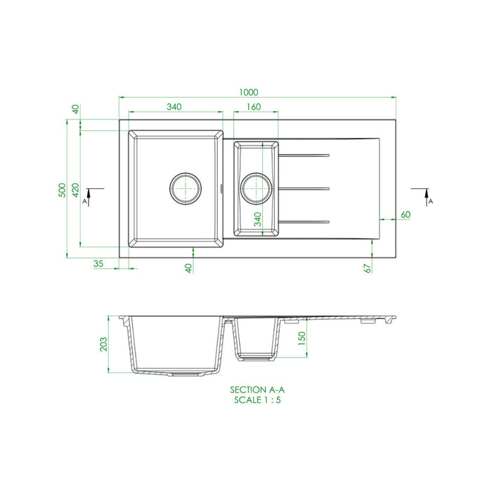 Prima+ Granite 1.5B & Drainer Inset Sink - Unbeatable Bathrooms
