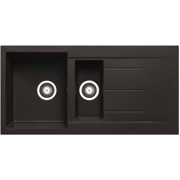 Prima+ Granite 1.5B Inset Sink & Swan Neck Mixer Tap Pack - Black - Unbeatable Bathrooms