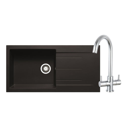 Prima+ Granite 1B Inset Sink & Staten Tap Pack - Black - Unbeatable Bathrooms