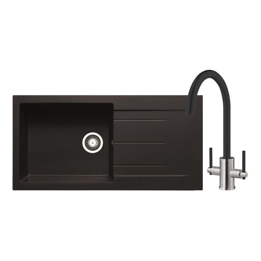 Prima+ Granite 1B Inset Sink & Swan Neck Mixer Tap Pack - Black - Unbeatable Bathrooms