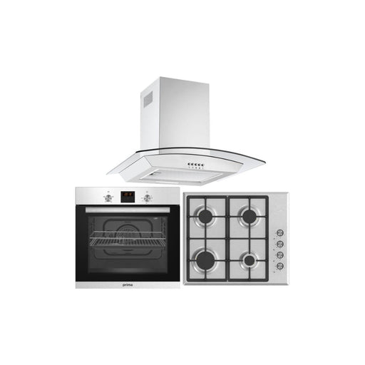 Prima Oven Gas Hob & Curved Glass Chimney Hood Pack - St/Steel - Unbeatable Bathrooms