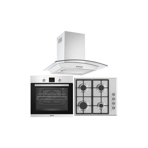 Prima Oven Gas Hob & Curved Glass Chimney Hood Pack - St/Steel - Unbeatable Bathrooms