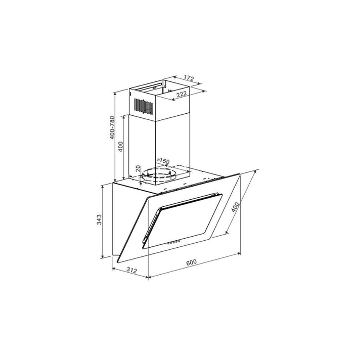 Prima PRAE0032 60cm Angled Chimney Hood - Black Glass - Unbeatable Bathrooms