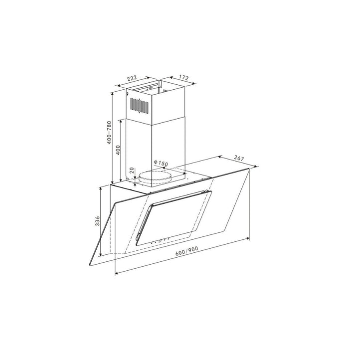 Prima PRAE0042 90cm Angled Chimney Hood - Black Glass - Unbeatable Bathrooms