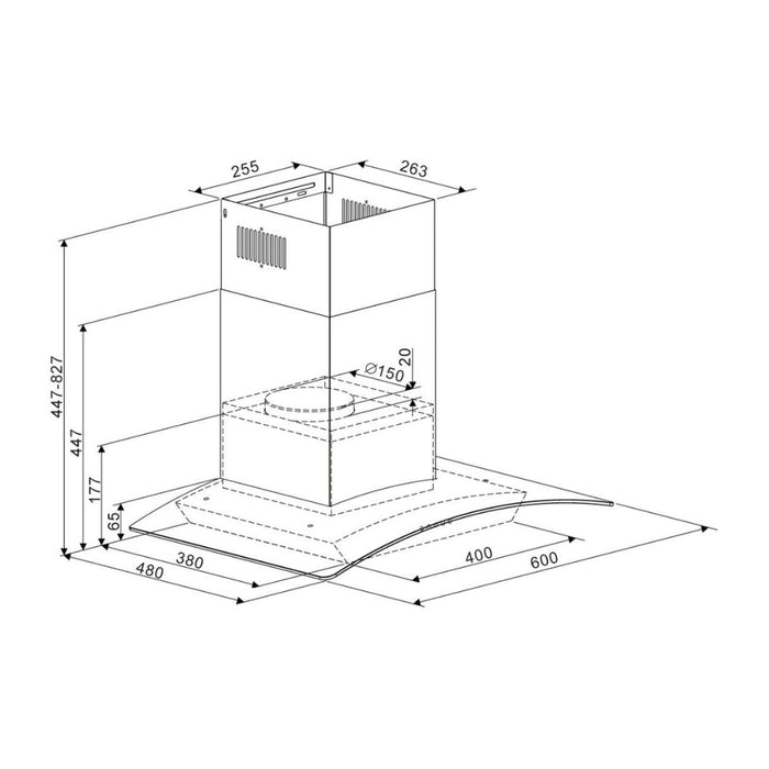 Prima PRCGH016 60cm Curved Glass Chimney Hood - St/Steel - Unbeatable Bathrooms