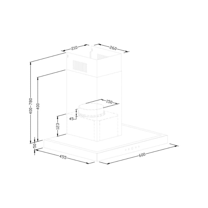 Prima PRCH031 60cm Box Chimney Hood - Black & St/Steel - Unbeatable Bathrooms