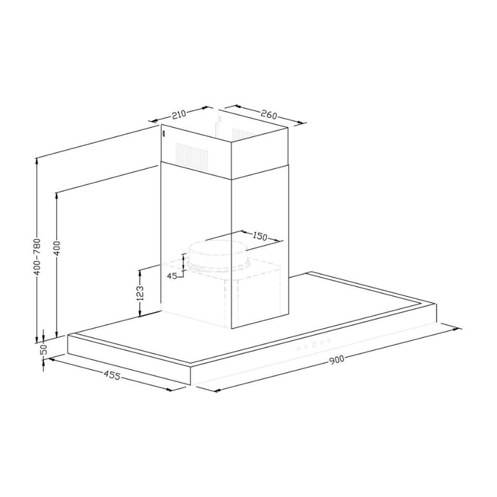 Prima PRCH035 90cm Box Chimney Hood - Black & St/Steel - Unbeatable Bathrooms