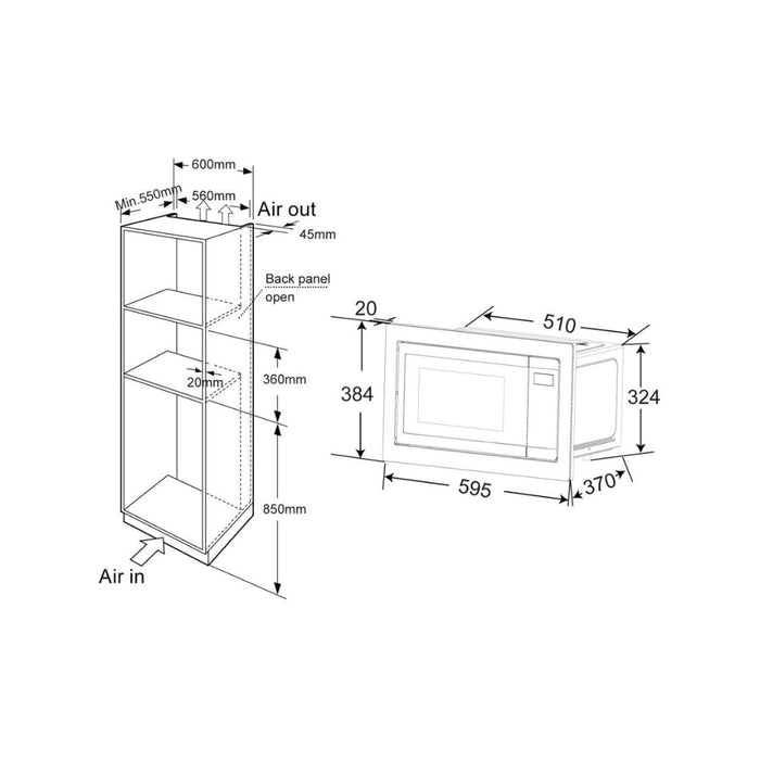 Prima PRCM250 Framed B/I 900W Microwave & Grill - St/Steel & Black - Unbeatable Bathrooms