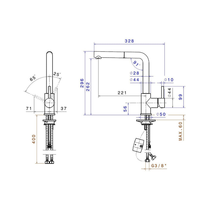 Prima+ Riace Single Lever L-Shaped Mixer Tap w/Pull Out - Chrome - Unbeatable Bathrooms