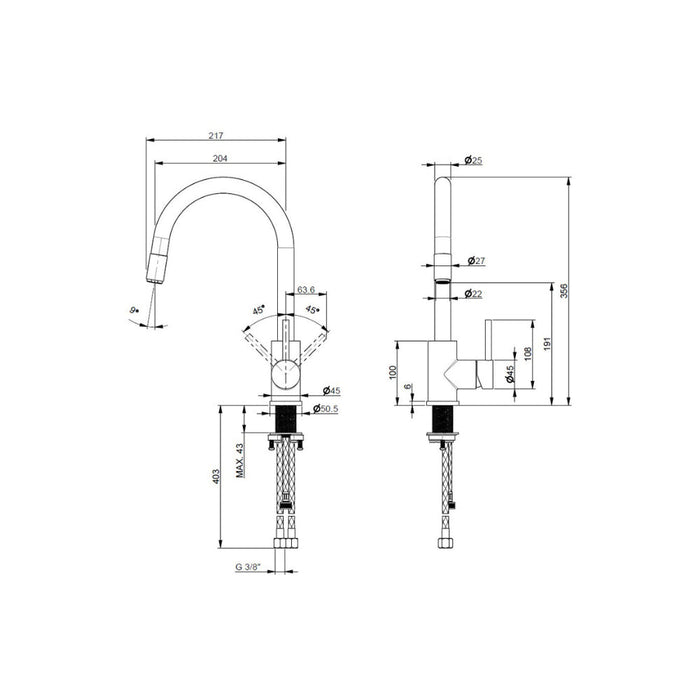 Prima+ Tiber Single Lever Mixer Tap w/Pull Out - Black & St/Steel - Unbeatable Bathrooms