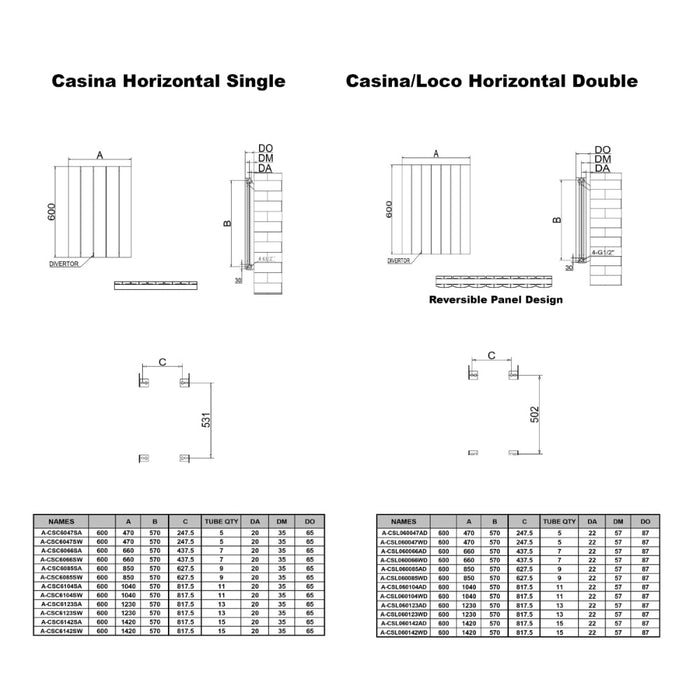 Reina Designer Casina Horizontal C Aluminium Radiator - Unbeatable Bathrooms