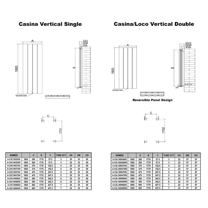 Reina Designer Casina Vertical C Aluminium Radiator - Unbeatable Bathrooms