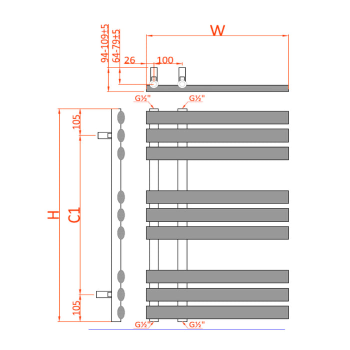 Reina Designer Chisa Mild Steel Towel Rail - Unbeatable Bathrooms