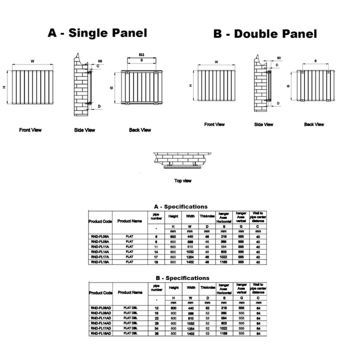 Reina Designer Flat Horizontal Mild Steel Radiator - Unbeatable Bathrooms