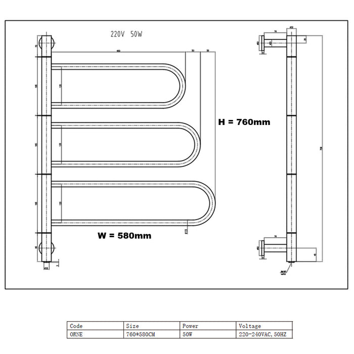 Reina Designer Orne Stainless Steel Towel Rail - Unbeatable Bathrooms