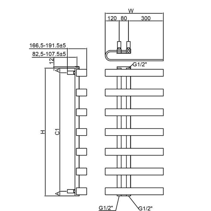 Reina Designer Panaro Mild Steel Towel Rail - Unbeatable Bathrooms
