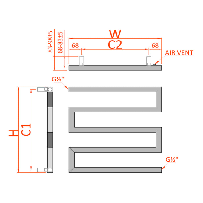 Reina Designer Serpe Mild Steel Towel Rail - Unbeatable Bathrooms