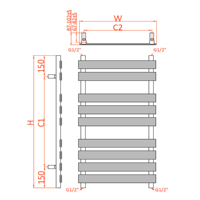 Reina Designer Trento Mild Steel Towel Rail - Unbeatable Bathrooms