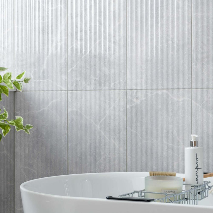 Splendour Agora 300x600 Light Grey Gloss Marble Effect Ceramic Decor Wall Tiles - Unbeatable Bathrooms