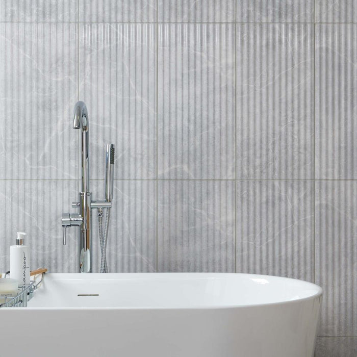 Splendour Agora 300x600 Light Grey Gloss Marble Effect Ceramic Decor Wall Tiles - Unbeatable Bathrooms