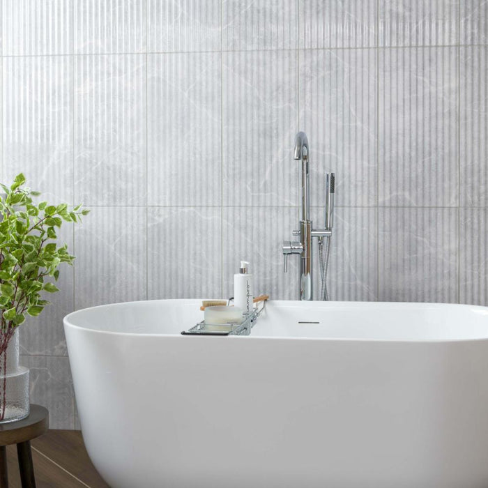 Splendour Agora 300x600 Light Grey Gloss Marble Effect Ceramic Decor Wall Tiles - Unbeatable Bathrooms