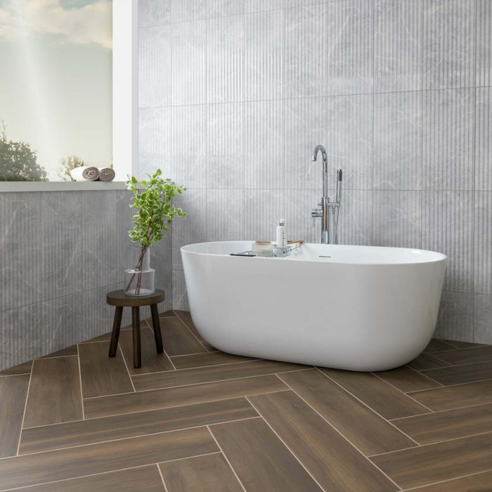 Splendour Agora 300x600 Light Grey Gloss Marble Effect Ceramic Decor Wall Tiles - Unbeatable Bathrooms
