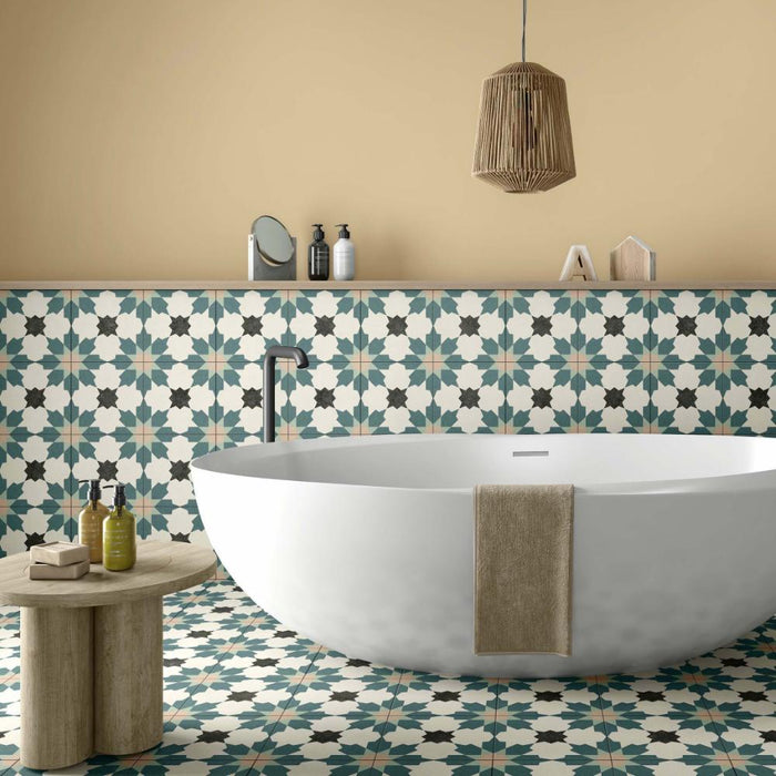 Splendour Bouquet 450x450 Blue Matt Patterned Wall and Floor Tiles - Unbeatable Bathrooms