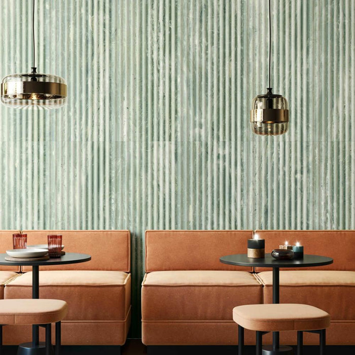 Splendour Fluted Travertino 1200x400 Jungle Green Decor Wall Tiles - Unbeatable Bathrooms