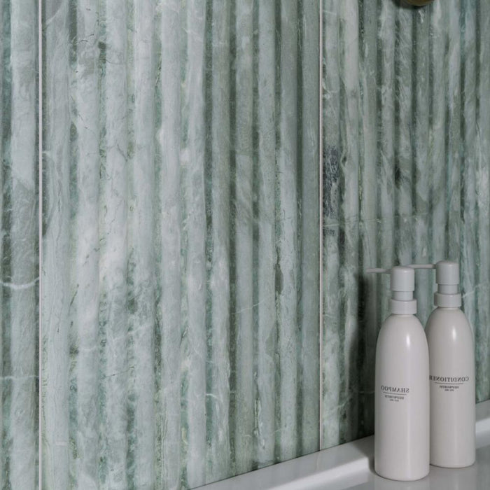 Splendour Fluted Travertino 1200x400 Jungle Green Decor Wall Tiles - Unbeatable Bathrooms