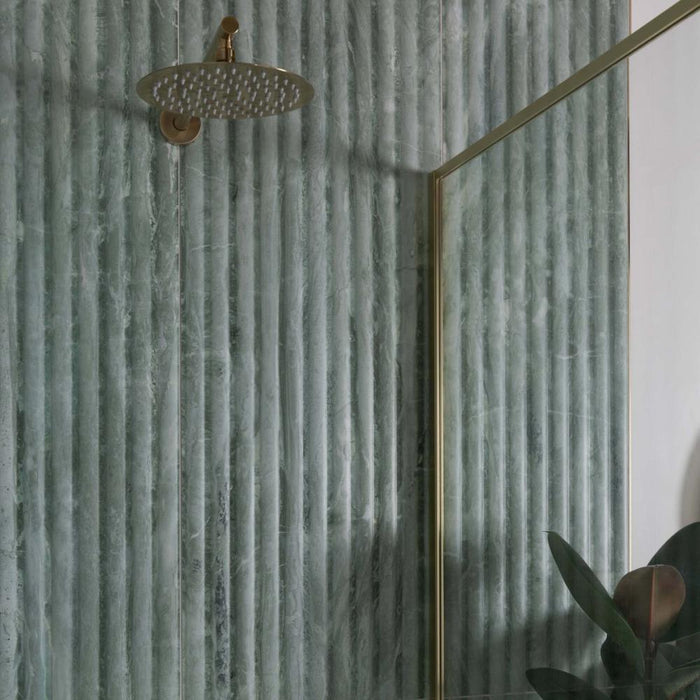 Splendour Fluted Travertino 1200x400 Jungle Green Decor Wall Tiles - Unbeatable Bathrooms
