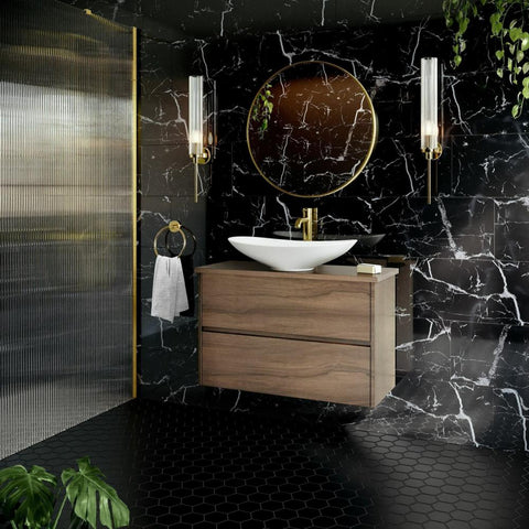 Splendour Genova 600x300 Black Polished Marble Effect Tiles - Unbeatable Bathrooms