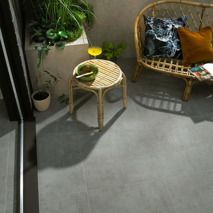 Splendour Grava 593x593 Grey Concrete Effect Slabs Tiles - Unbeatable Bathrooms