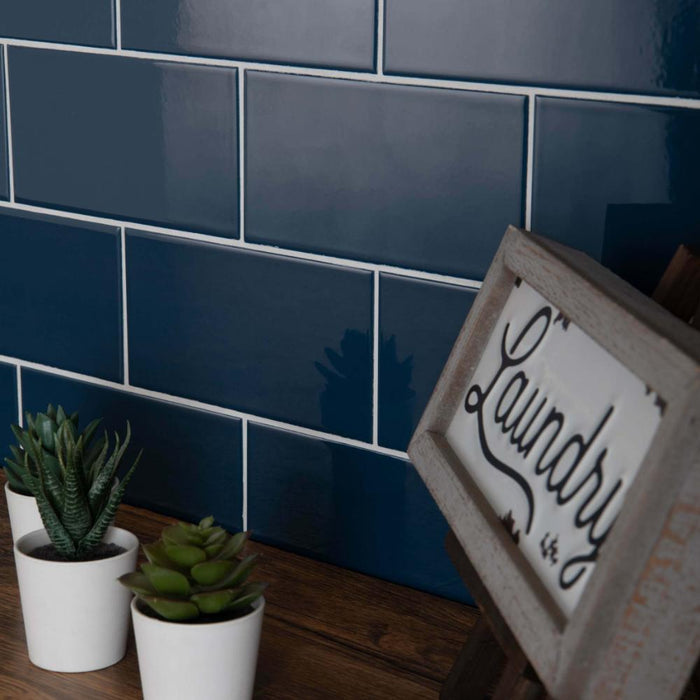 Splendour Liso 200x100 Marino Blue Gloss Metro Tiles - Unbeatable Bathrooms