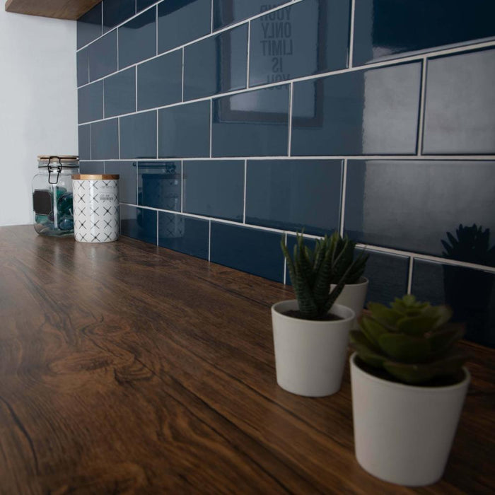 Splendour Liso 200x100 Marino Blue Gloss Metro Tiles - Unbeatable Bathrooms