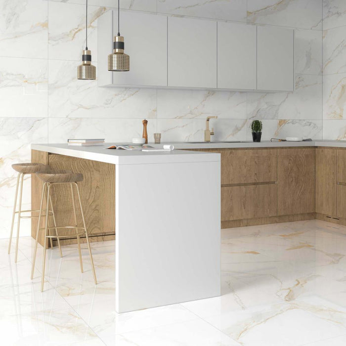 Splendour Marshall 1200x1200 Gold Vein Polished Marble Effect Tiles ( Price Per Tile ) - Unbeatable Bathrooms