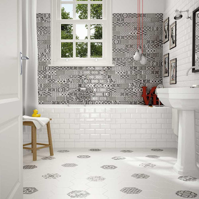 Splendour Metro 150x75 Patchwork Black & White Tiles - Unbeatable Bathrooms